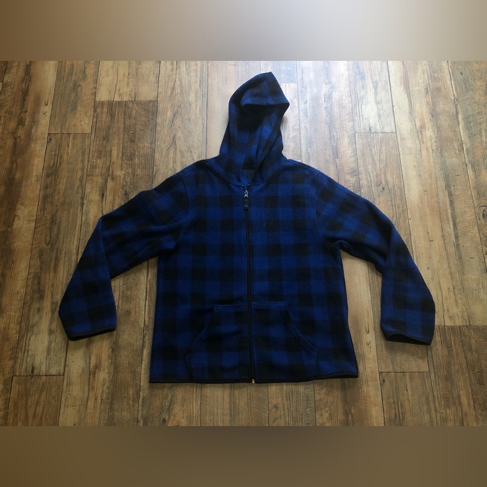 Faded Glory Zip Up Flannel Youth 2XL Womens Small? Hood Long Sleeve Blue Black